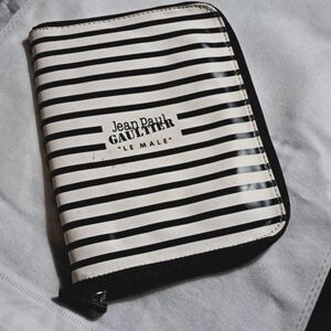 Jean Paul Gaultier small zip Logo bag. Le Male Bag. Black and White stri…